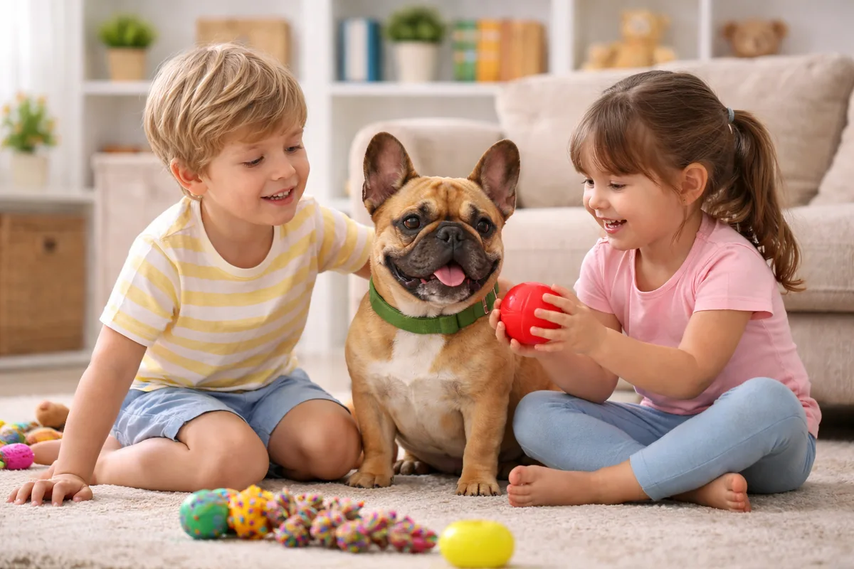 Niño jugando con su perro de forma segura bajo supervisión adulta