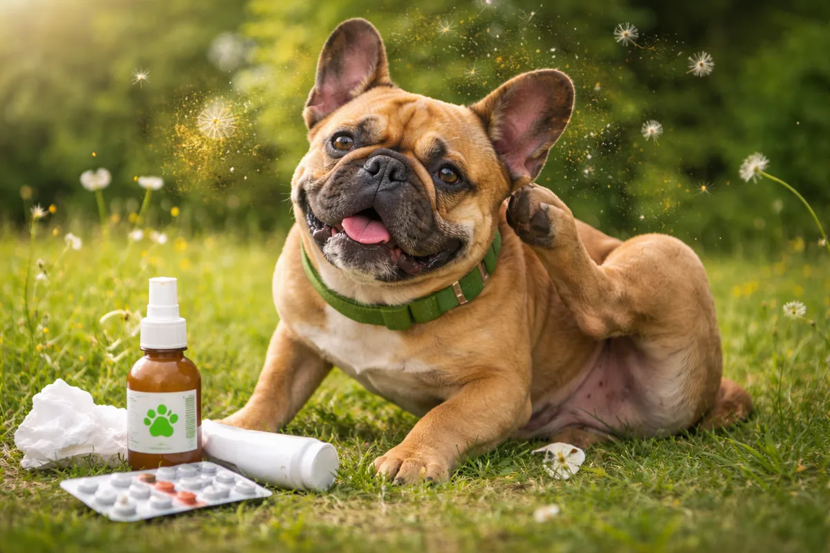 Perro rascándose por alergia cutánea canina