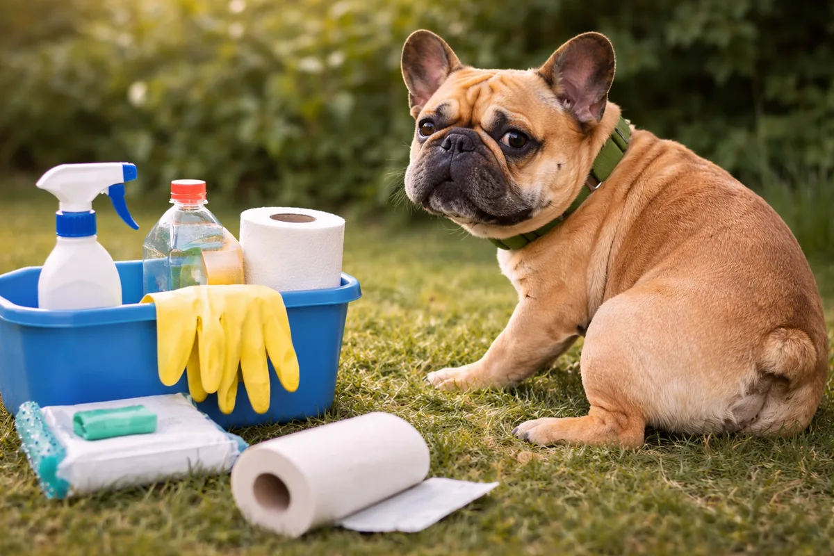 Perro tumbado con malestar digestivo, posible diarrea canina