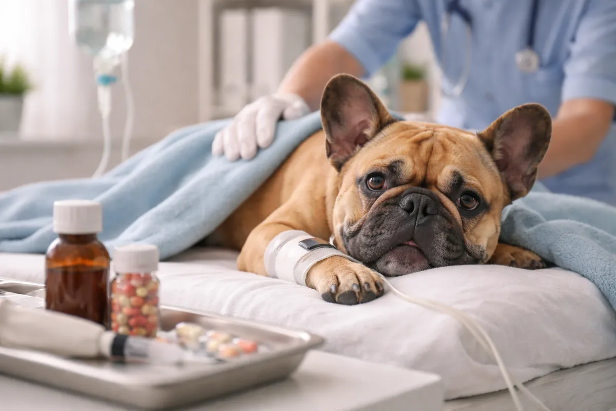 Cachorro enfermo con síntomas de parvovirus canino